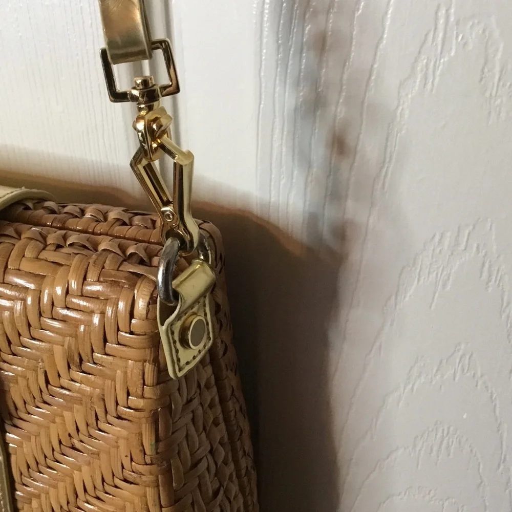 Monsac Wicker & Gold Patent Leather Shoulder/Crossbody Bag